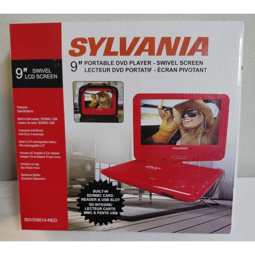 Sylvania SDVD9014-RED 9" Portable DVD Player Swivel Screen Red New